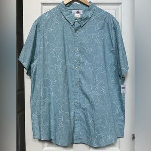 Like New Disney Light Blue Button Down Short Sleeve Shirt w/ Mickey Print XXL